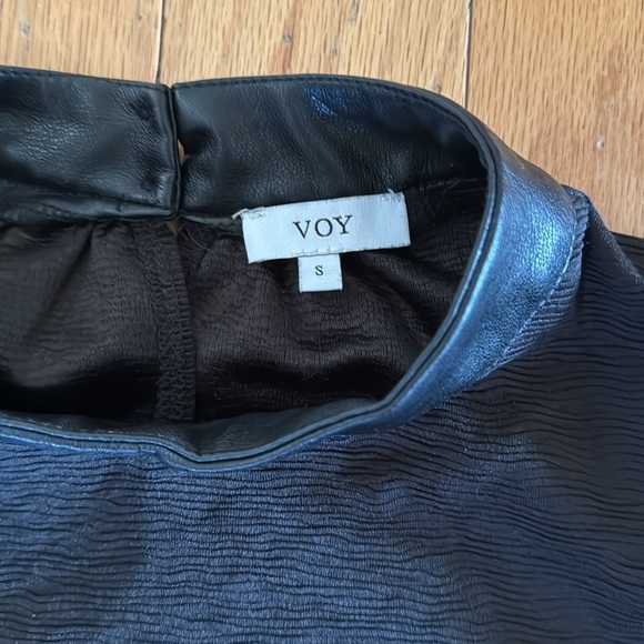 Voy | Mixed Media Top | Peplum | Faux Leather | Black | Size S - Picture 2 of 4